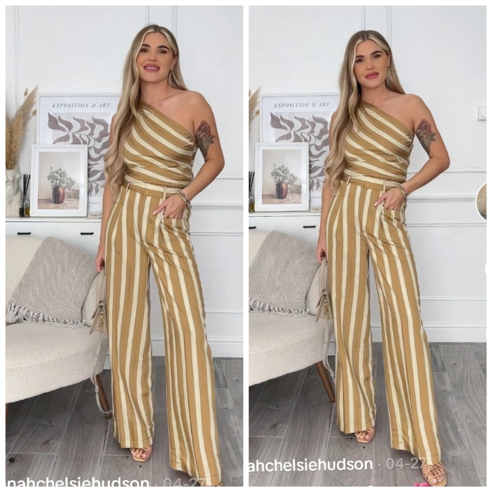 Zara 2pcs High waist jacquard pants + top set
